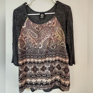 Bobeau smallโtop paisley raglan multi media blouse knitโshirt